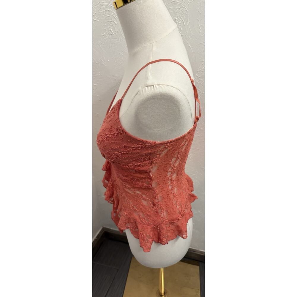 Vintage XOXO Lace Babydoll Cropped Cami Size Large Salmon Ruffle Sheer - Picture 3 of 5